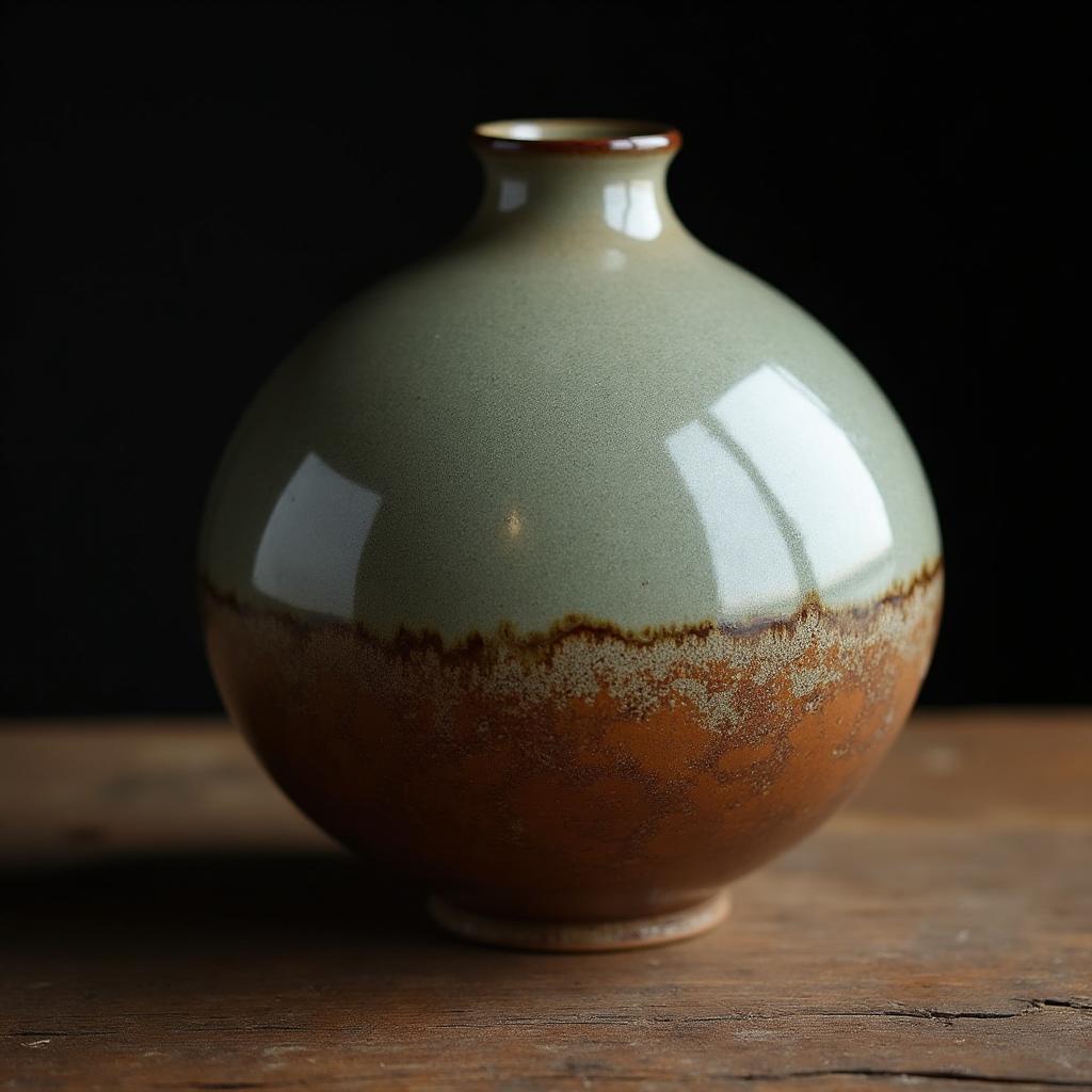 Traditional Japanese raku ceramic vase with natural glazing