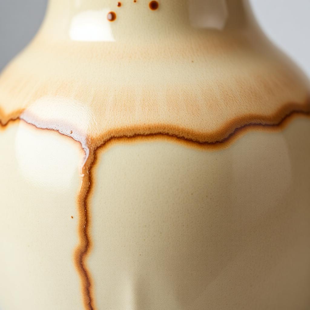 Close-up detail of Japanese ceramic vase texture and glazing