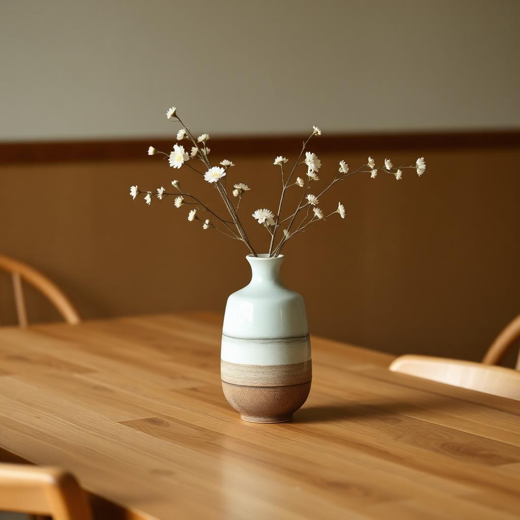 Japanese ceramic vase pair on wooden dining table